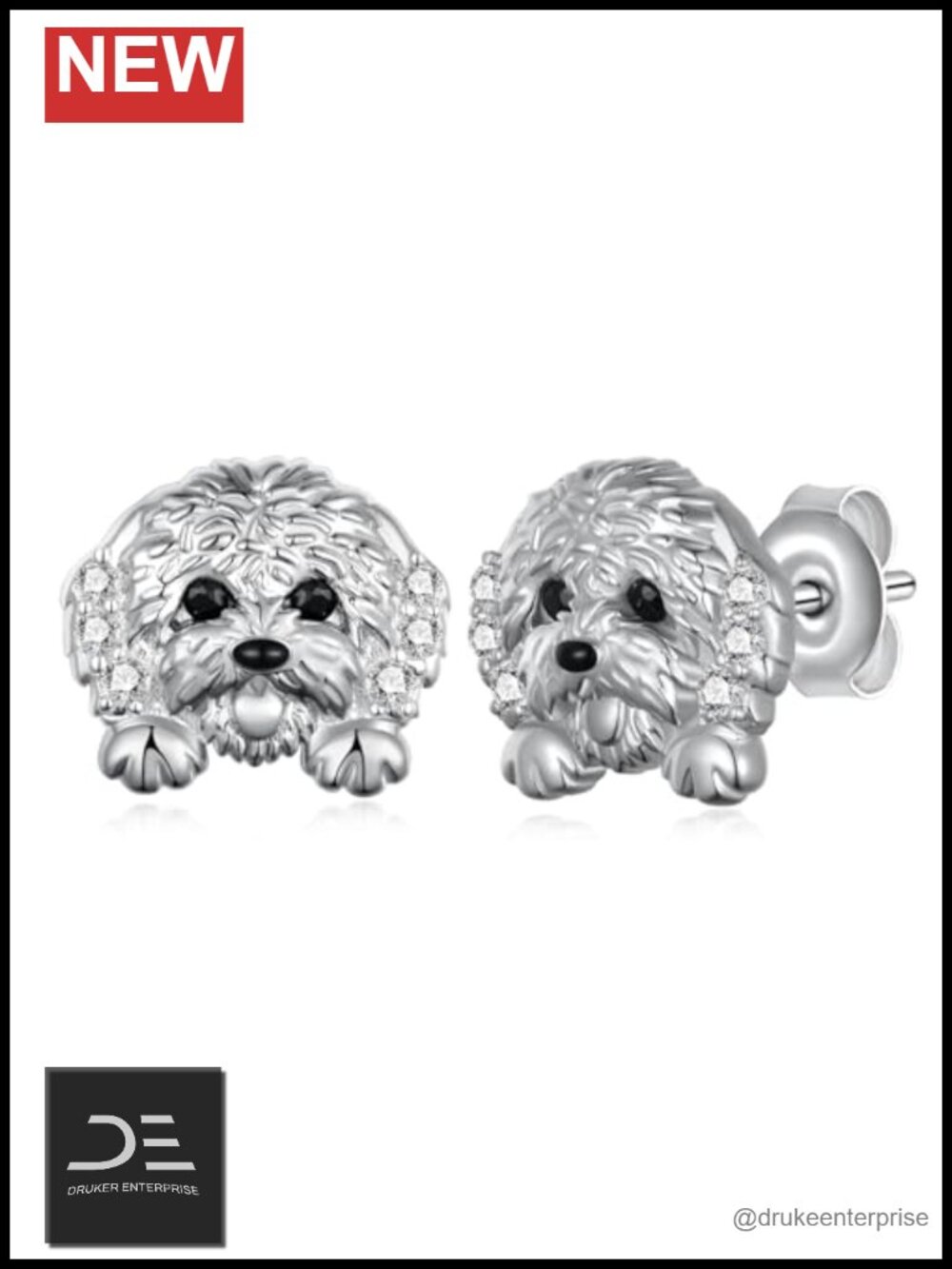 Bichon Frise Sterling Silver Dog Stud Earrings Hypoallergenic Gift